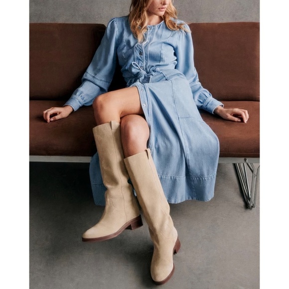 NWOT Sezane Midi Denim Long-Sleeve Caterina Dress - Picture 3 of 7